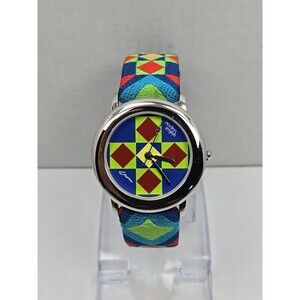 Modern English Ndebele Quartz Watch New Battery Multicolor Woven Strap Dial 3ATM